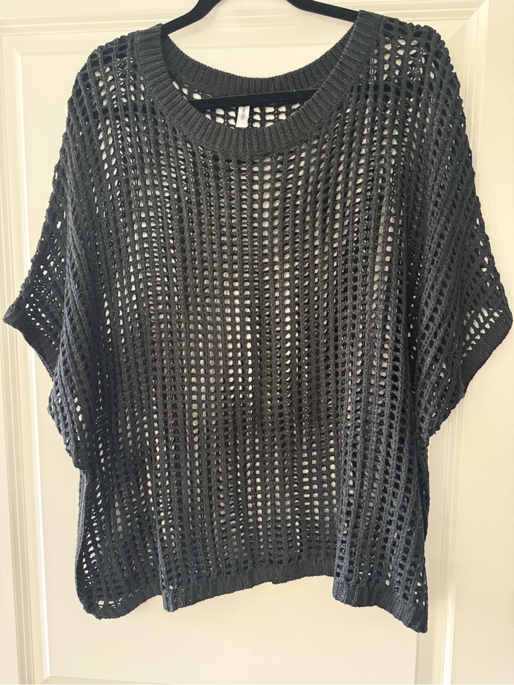 Women’s Open-Knit Short Sleeve Sweater - Black Sz XL